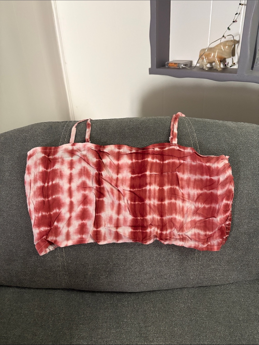 SHEIN Red & White Tie-Dye Crop Cami